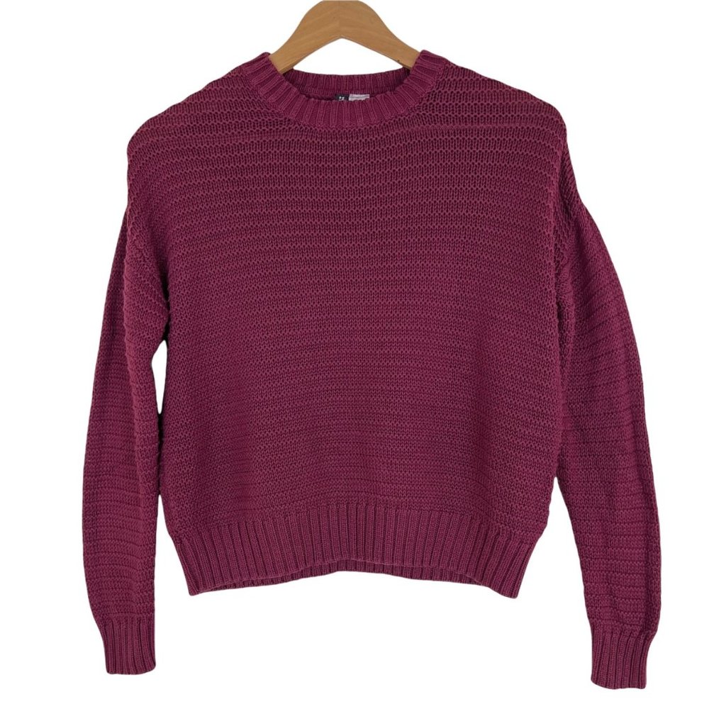H&M Divided Cropped Pullover Crewneck Sweater Women's XS Burgundy Long Sleeves